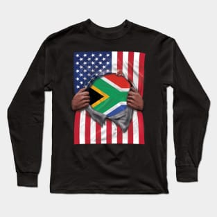 South Africa Flag American Flag Ripped - Gift for South African From South Africa Long Sleeve T-Shirt